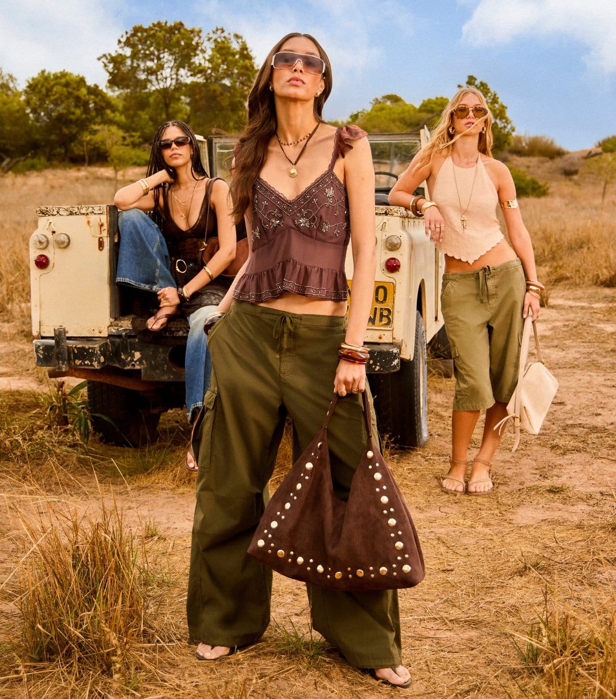 New Look Dark Brown Beaded Chiffon Cami Top