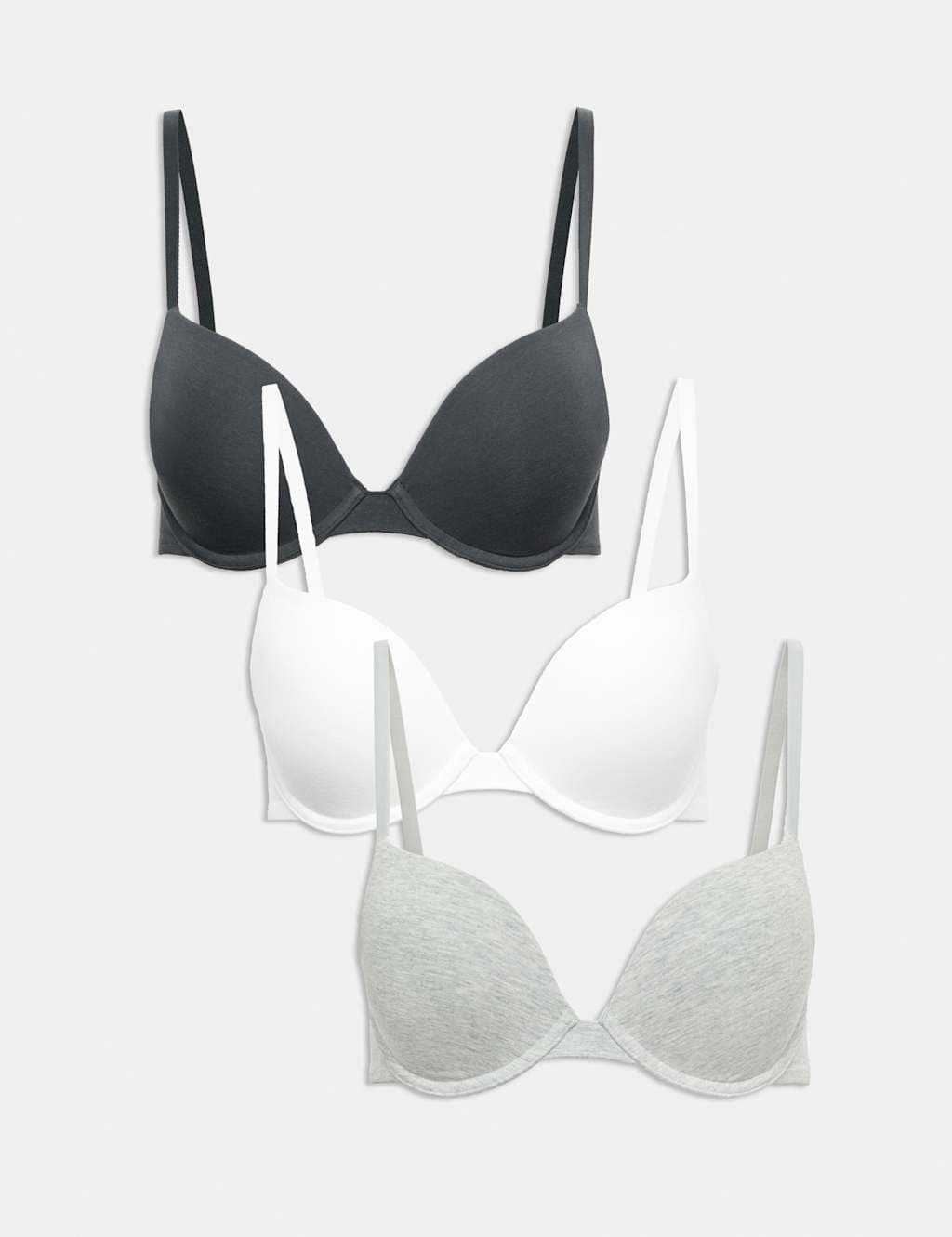 Marks & Spencer M&S 3pk Cotton Rich Wired Push-Up Bras A-E Dark Pewter