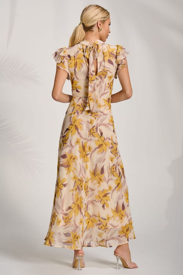 Jolie Moi Jolie Moi Women's High Neck Ruffle Sleeve Chiffon Maxi Dress - 2