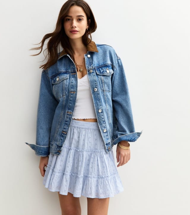 New Look Women's Light Blue Broderie Anglaise Tiered Mini Skirt New Look - 2