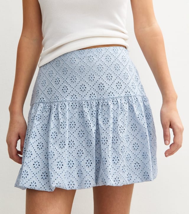 New Look Women's Light Blue Broderie Anglaise Tiered Mini Skirt New Look - 3