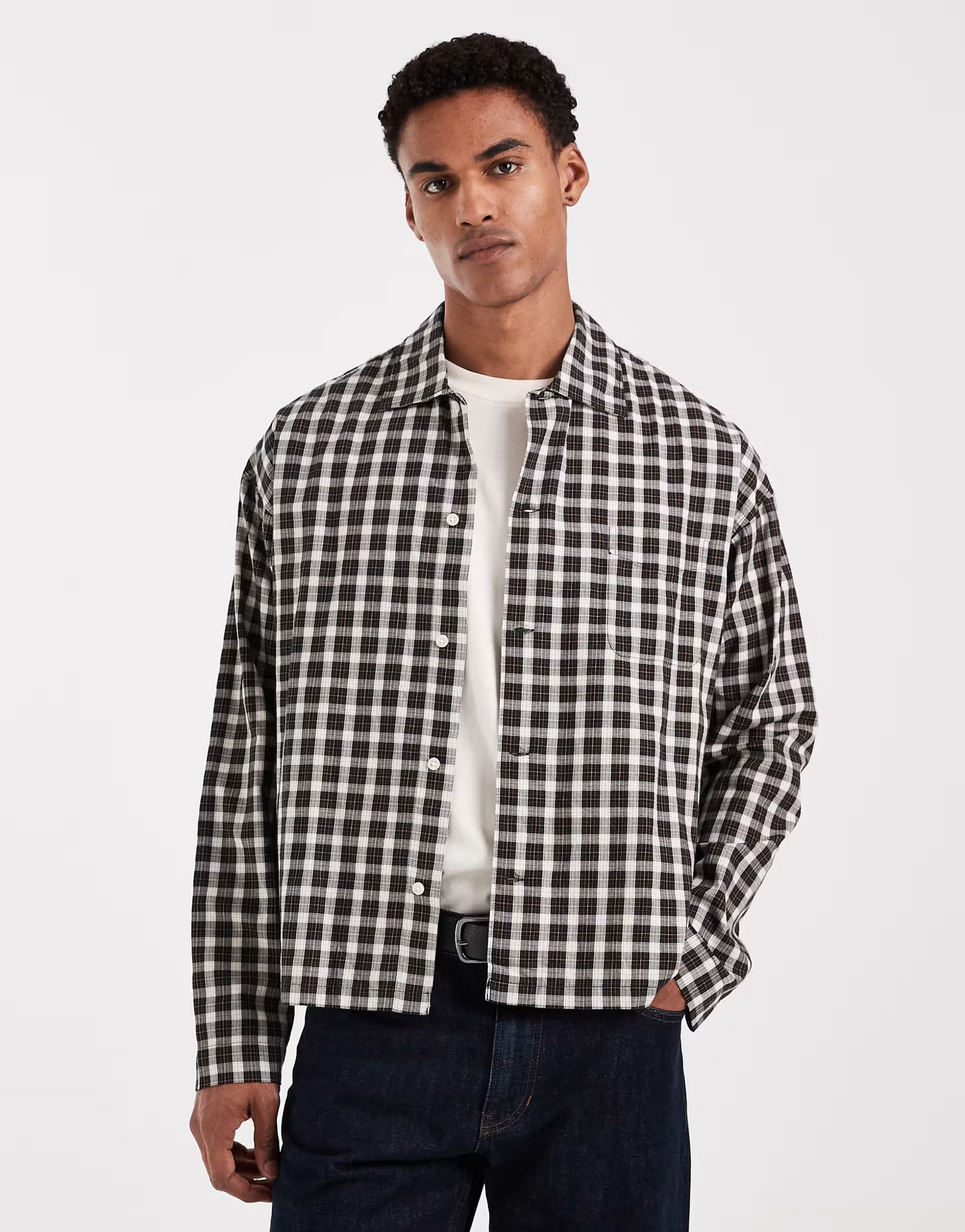 ASOS Jack & Jones cropped boxy shirt in black check