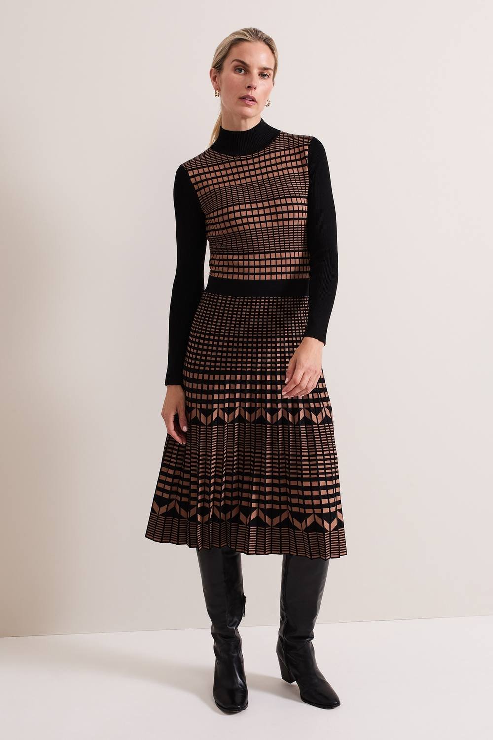 Phase Eight Phase Eight Women's Bethan Jaquard Midi Dress in Light Brown - 2