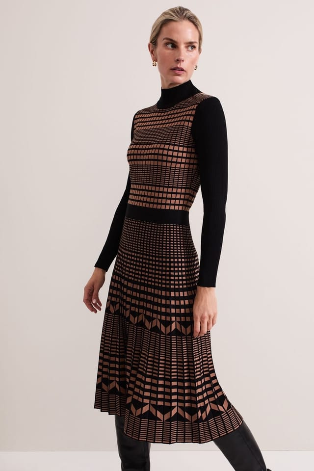 Phase Eight Phase Eight Women's Bethan Jaquard Midi Dress in Light Brown - 3