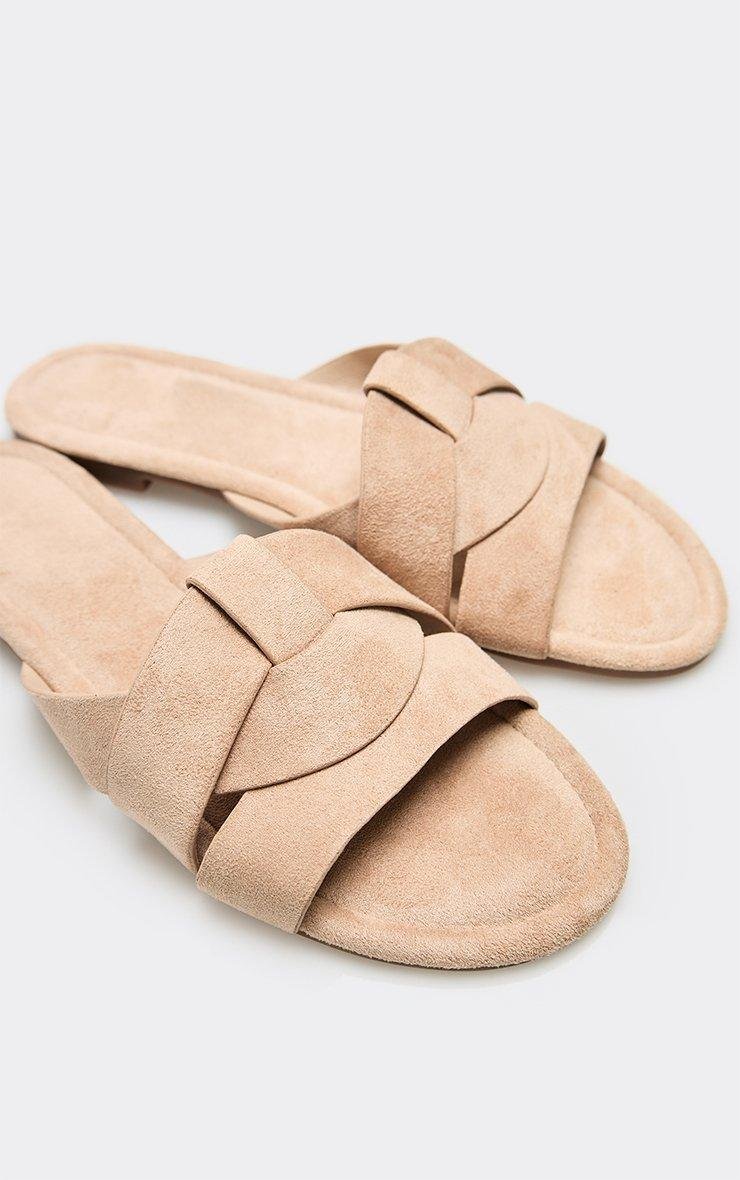 EGO Sabrina Woven Detail Flat Slider In Beige Faux Suede, Women's Size UK 3 - 2