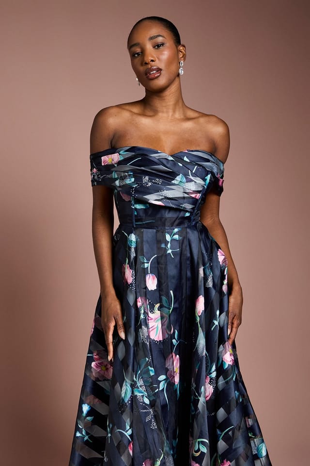 Coast Coast Women's Stripe Organza Pleat Top Midi Dress in Navy - 2