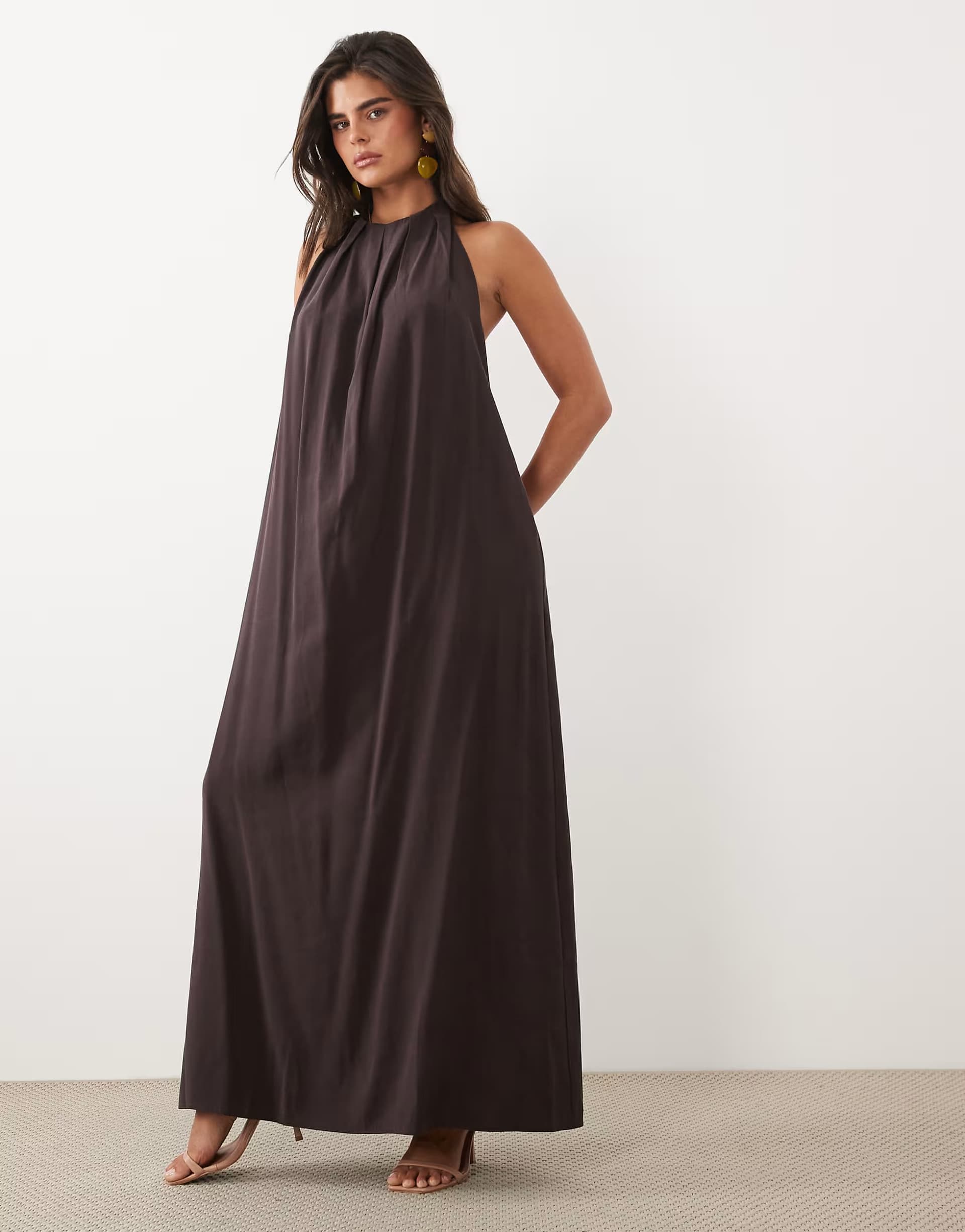 ASOS ASOS DESIGN high gathered neck with open back maxi dress in chocolate