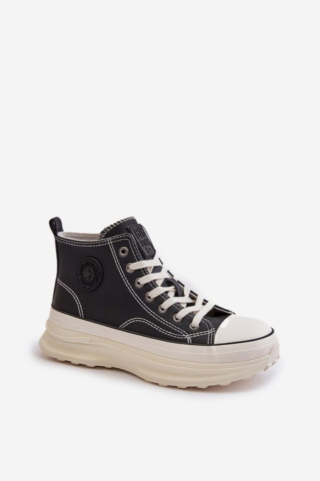 Love Lace Love Lace Women's Big Star Platform PU Look Lace Up Sneakers All Day in Black - 2