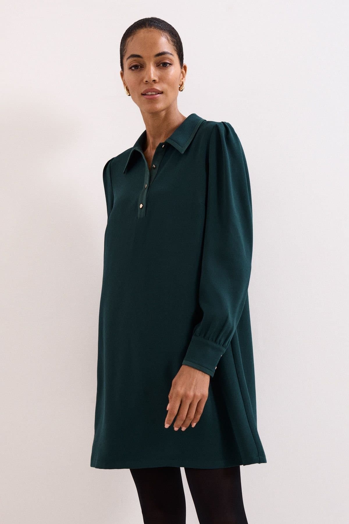 Phase Eight Phase Eight Women's Gina Collared Long Sleeve Swing Dress in Bottle Green