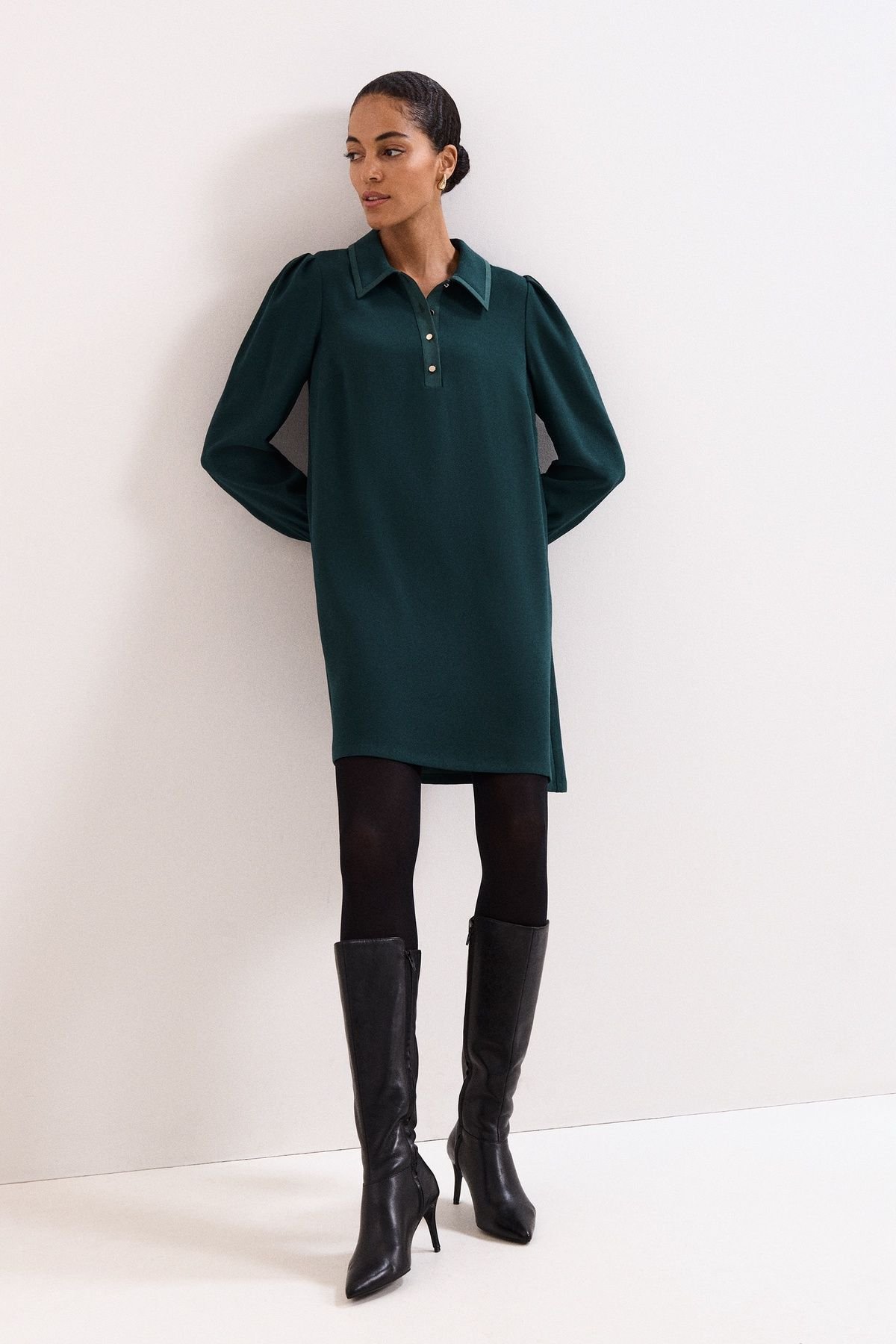 Phase Eight Phase Eight Women's Gina Collared Long Sleeve Swing Dress in Bottle Green - 3