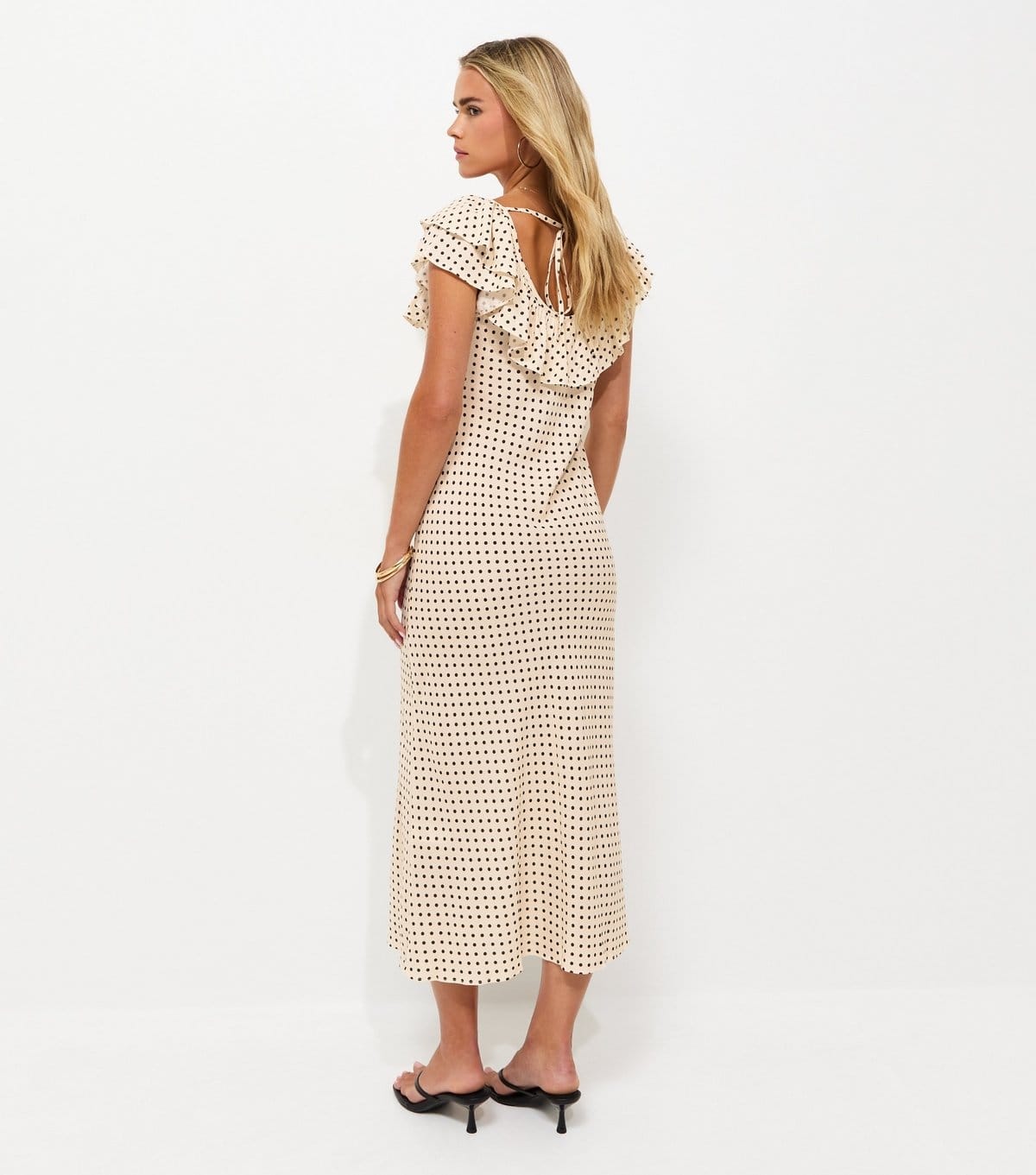 New Look Women's Petite Cream Spot Ruff Neck Midi Dress New Look - 4