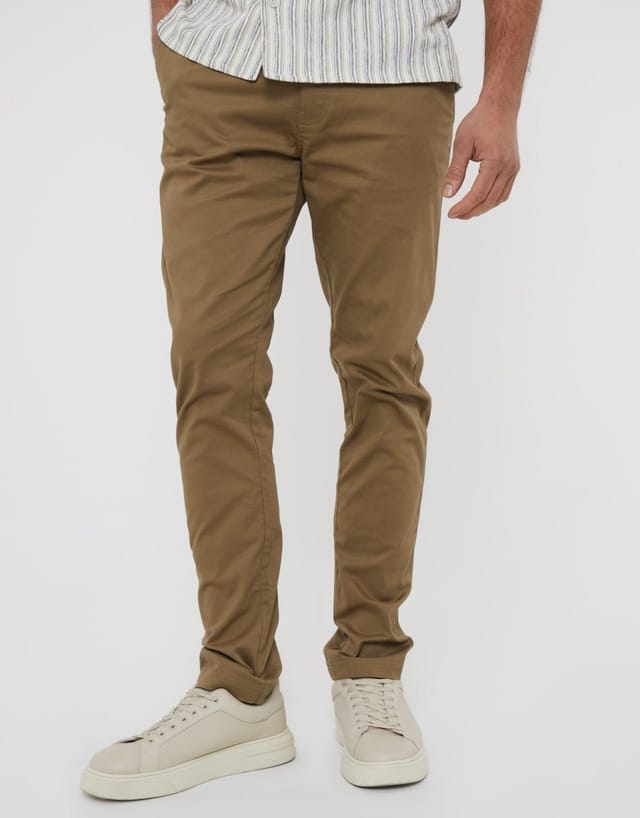 Threadbare threadbare Men's Slim Fit Chino Trousers in Brown - 2