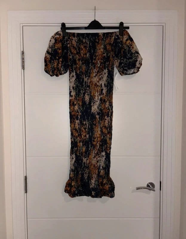 Never Fully Dressed Never Fully Dressed Navy Orange Tie Dye Bandeau Puff Sleeve Midi Dress Size 10 occasion smart - 1
