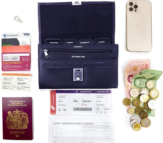 Woodland Leathers Woodland Leathers Men's RFID Passport Holder Travel Document Organiser Wallet in Navy - 2