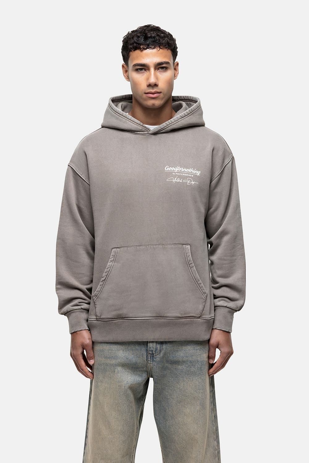 Good For Nothing Good For Nothing Men's Oversized Graphic Back Print Overhead Hoody in Taupe