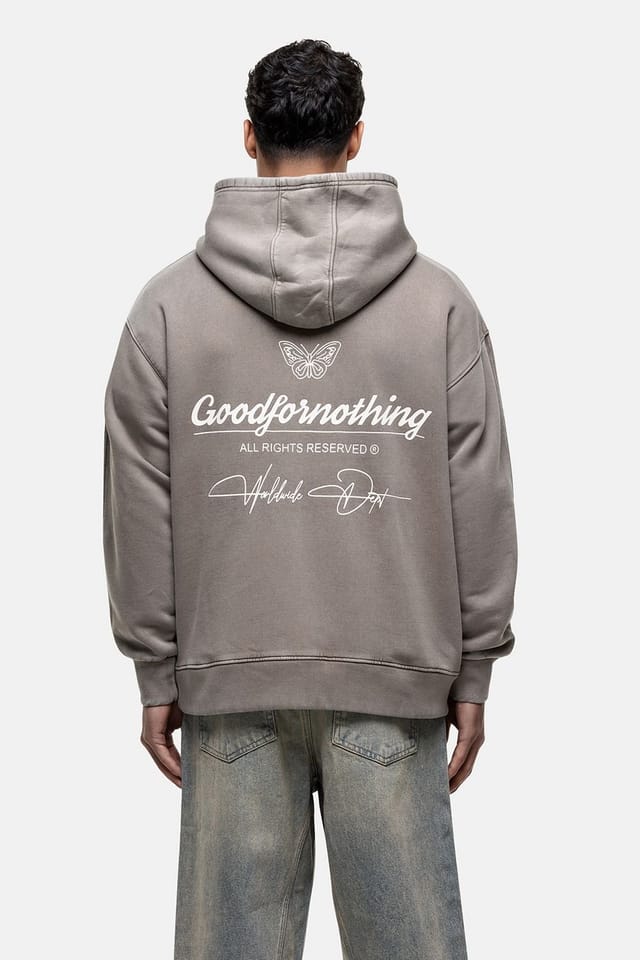 Good For Nothing Good For Nothing Men's Oversized Graphic Back Print Overhead Hoody in Taupe - 2