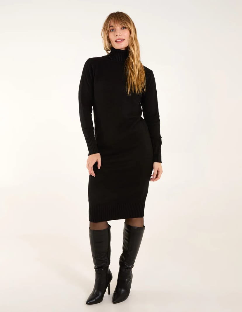 Blue Vanilla Ribbed Roll Neck Midi Dresss - 1