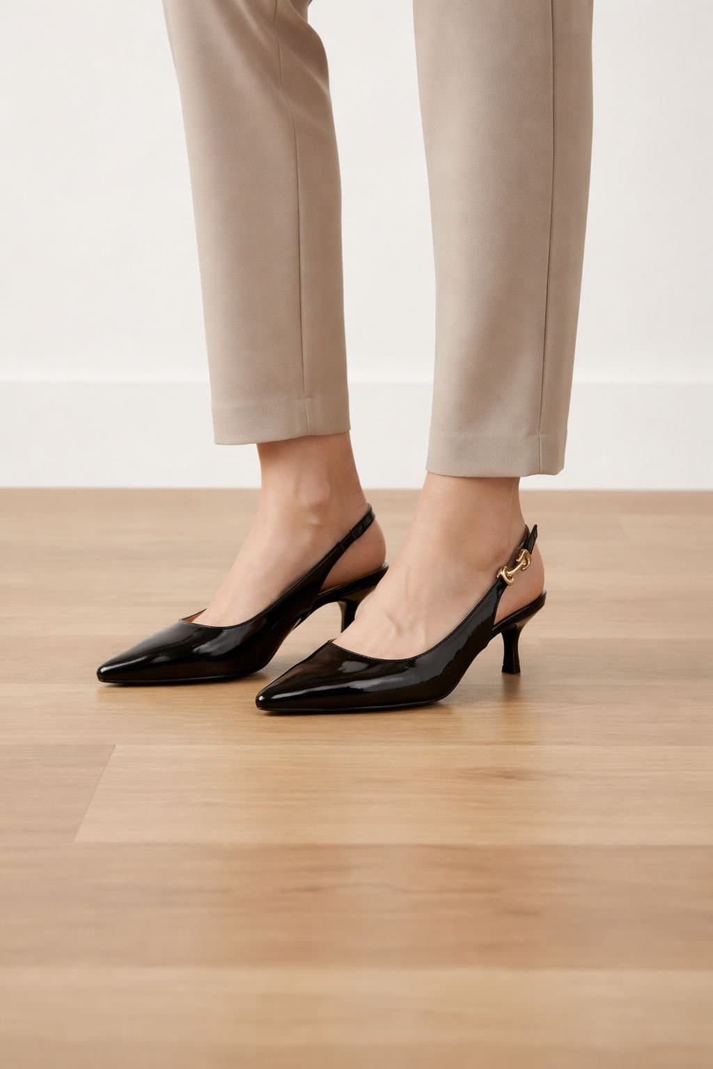 Truffle Collection Truffle Collection Black Polyurethane Kitten Heel Slingback Shoes