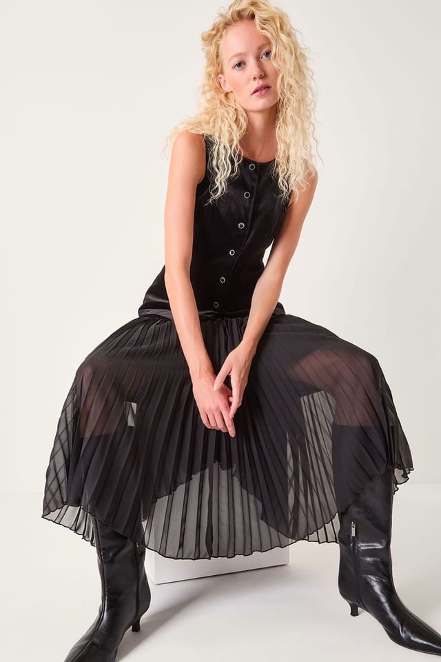 Monsoon Monsoon Women's Vanessa Sleeveless Velvet Pleated Midi Dress Black - 3