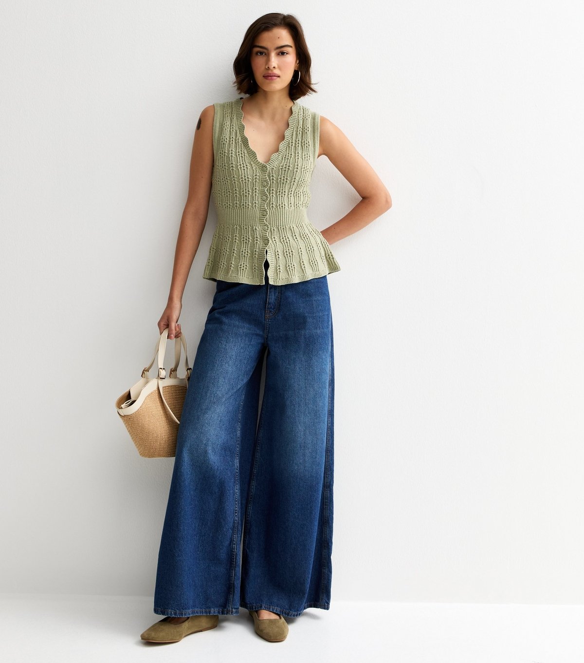 New Look Women's Green Cotton Rich Textured Knit Waistcoat New Look - 3