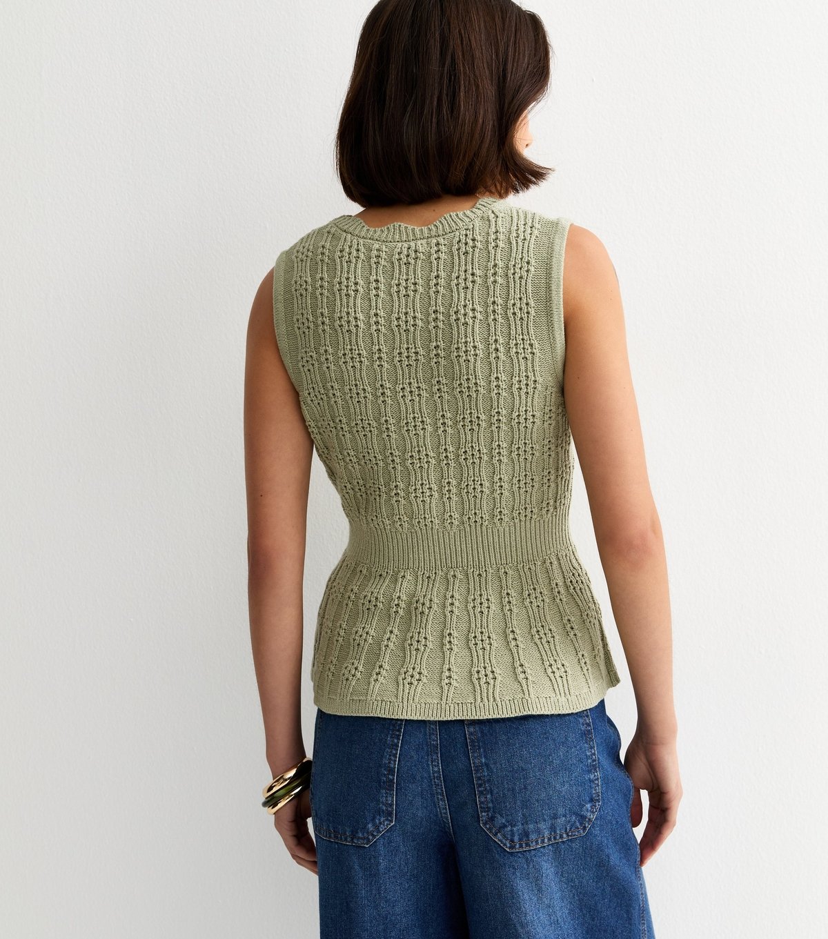 New Look Women's Green Cotton Rich Textured Knit Waistcoat New Look - 4