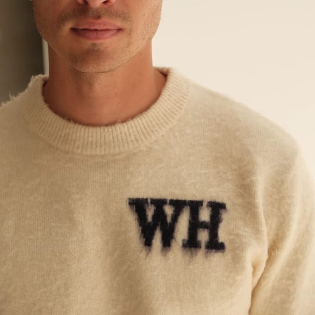 Walker & Hunt Walker & Hunt Men's WH Crewneck in Cream - 3