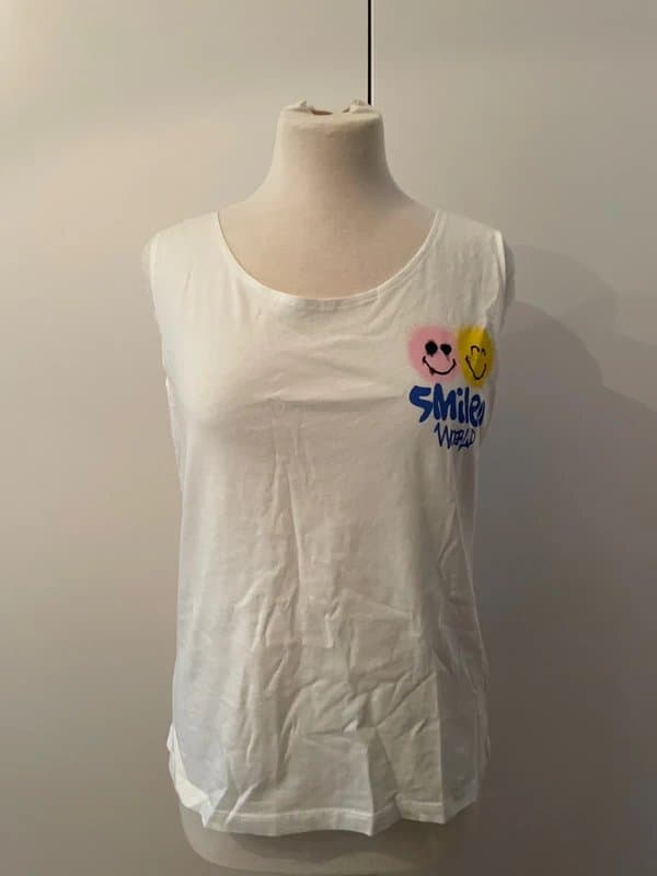 Primark primark graphic top vest top sleeveless white navy youthful