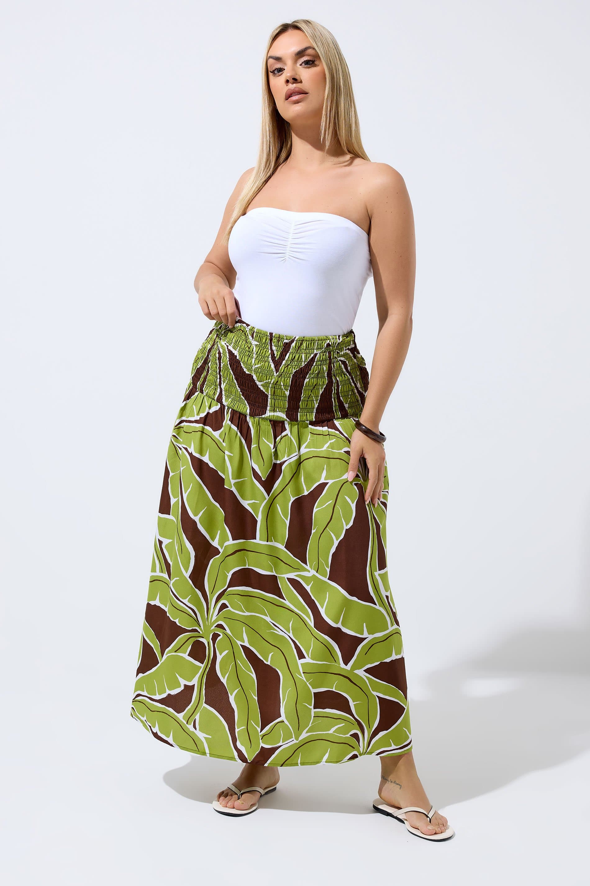 Limited Collection Plus Size Green Palm Leaf Skirt
