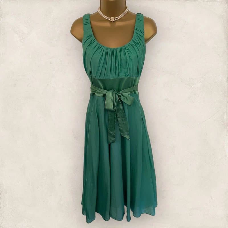 Monsoon Monsoon Womens Green Cotton Silk Tie Sleeveless Fit & Flare Occasion Dress UK 8