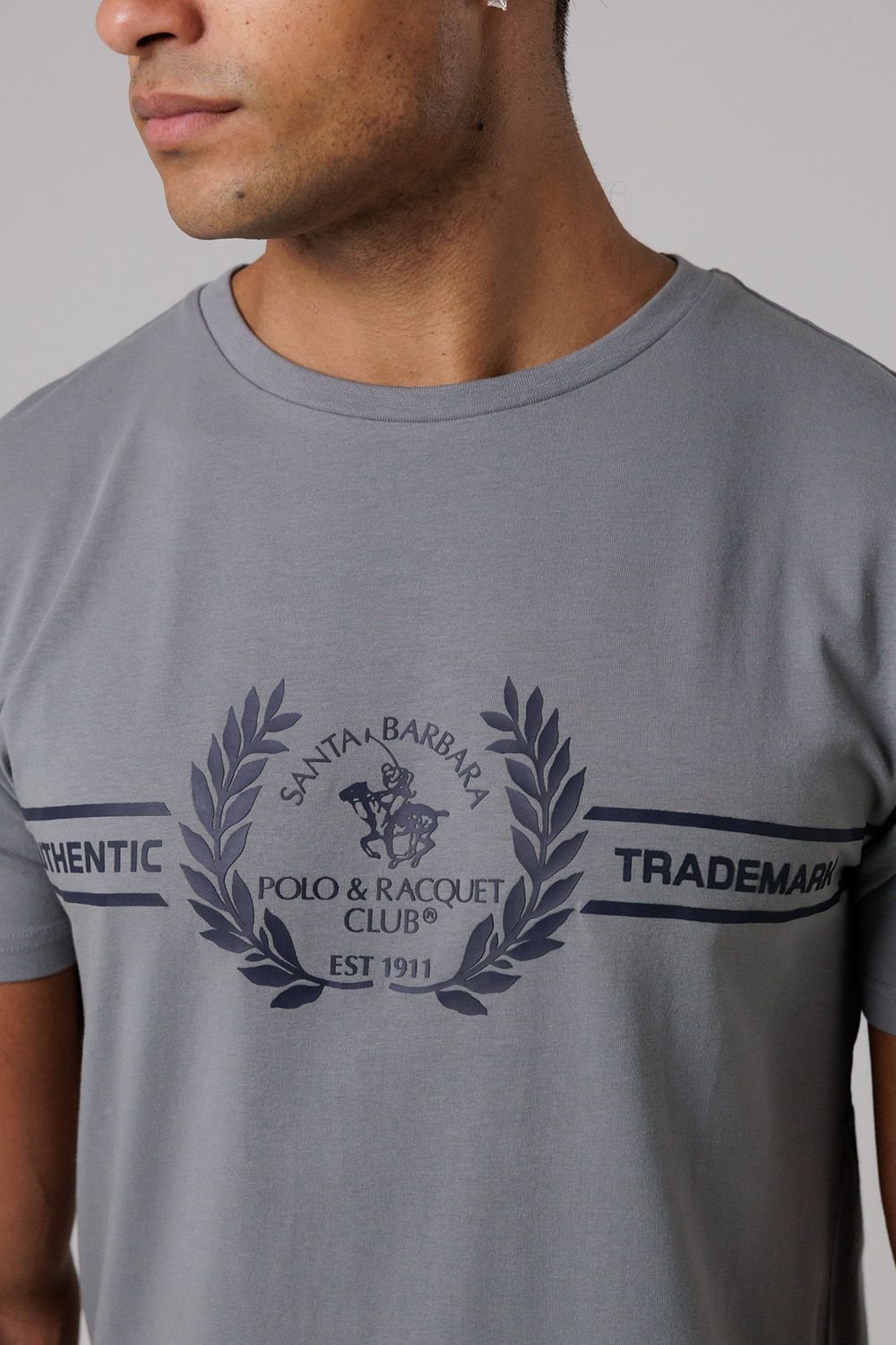 Santa Barbara Polo & Racquet Club Santa Barbara Polo & Racquet Club Men's Cotton Rich Stretch Heritage Logo T-Shirt in Grey - 3