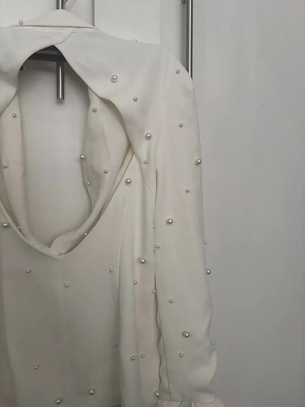 ASOS Luxe White Pearl Blazer with Frill Sleeves