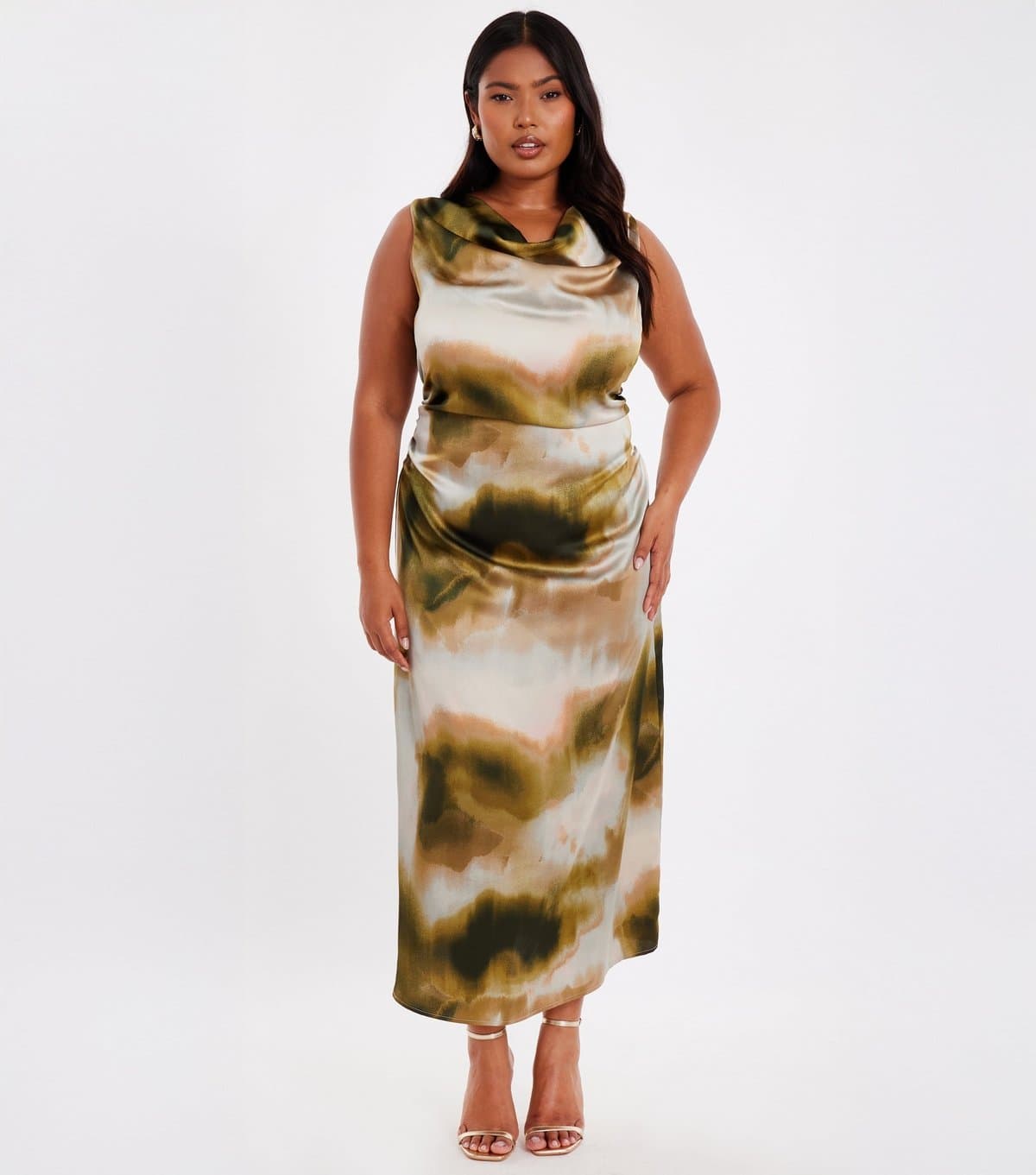 Quiz Women's Khaki Pattern Satin Maxi Dress Quiz New Look