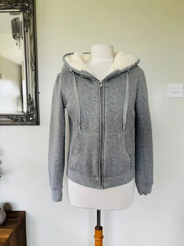 Mint Velvet Mint Velvet grey marl hooded jacket faux fur lining - size 12 fits a 10
