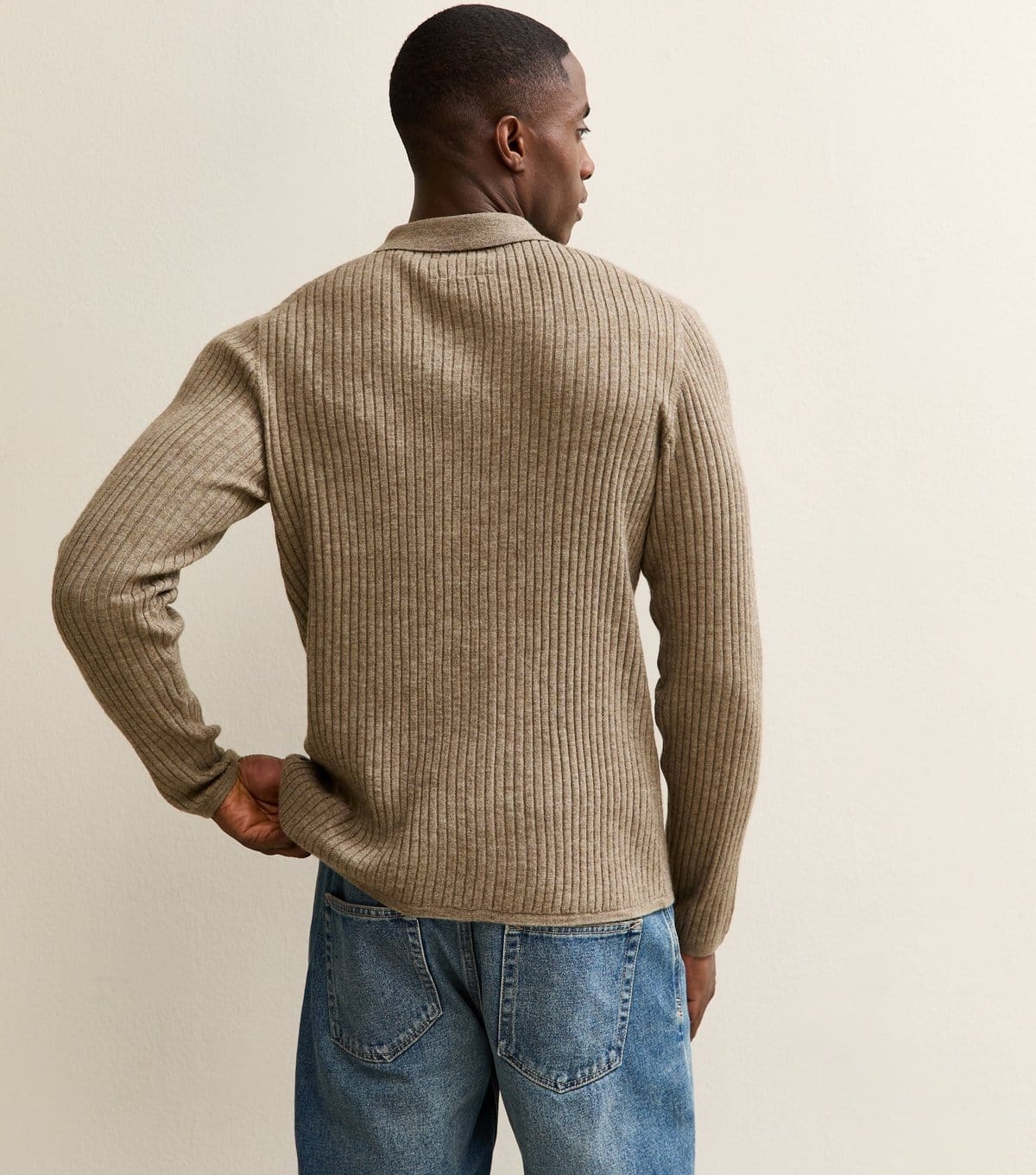 jack & jones Men's Cream Regular Ribbed Polo Cardigan Jack & Jones New Look - 4