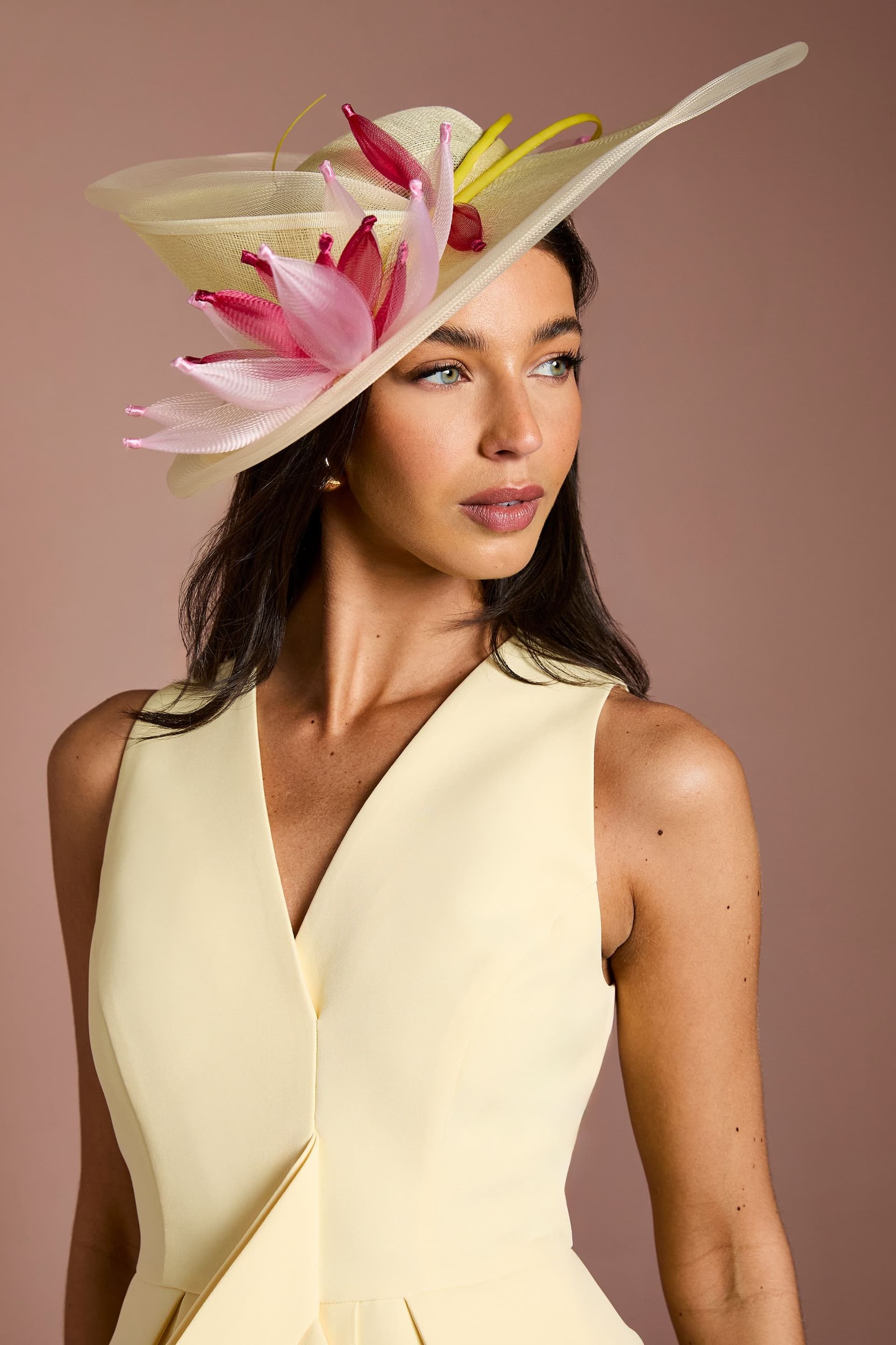 Coast Coast Women's Lisa Tan Flower Detail Fascinator With Curved Edge in Butter
