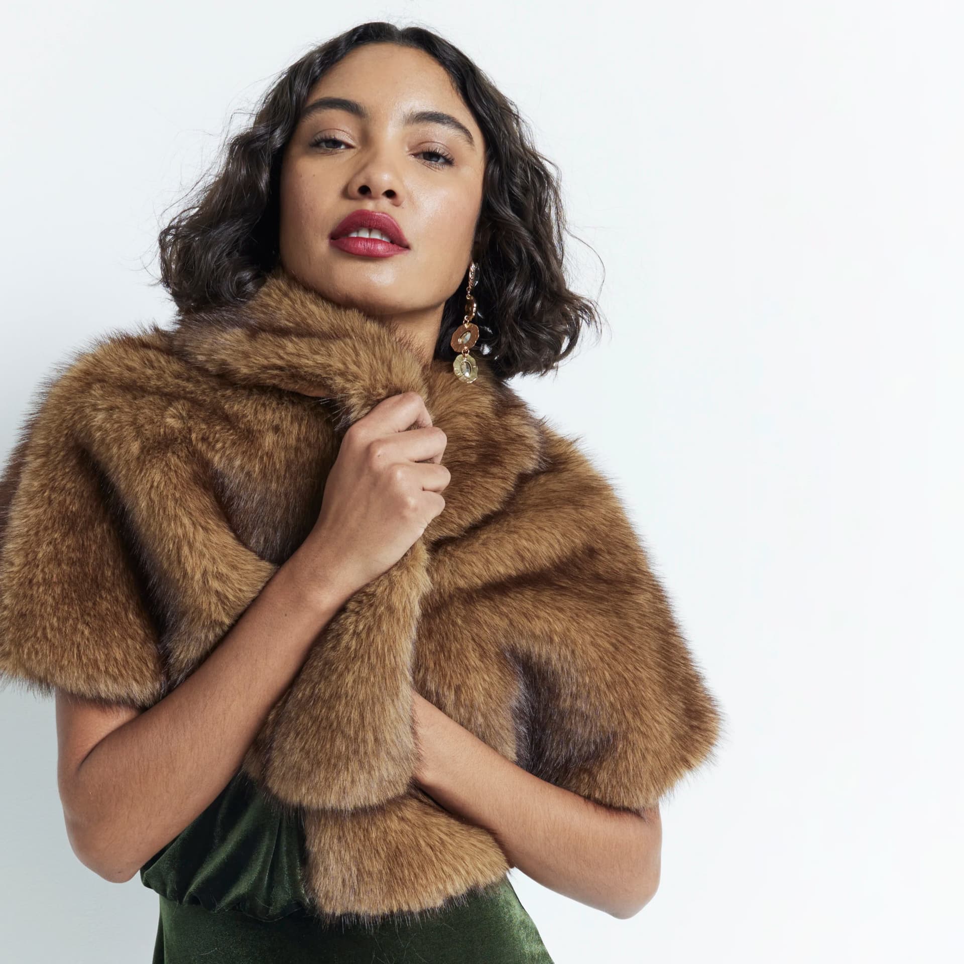 River Island River Island Womens Brown Faux Fox Fur Cape