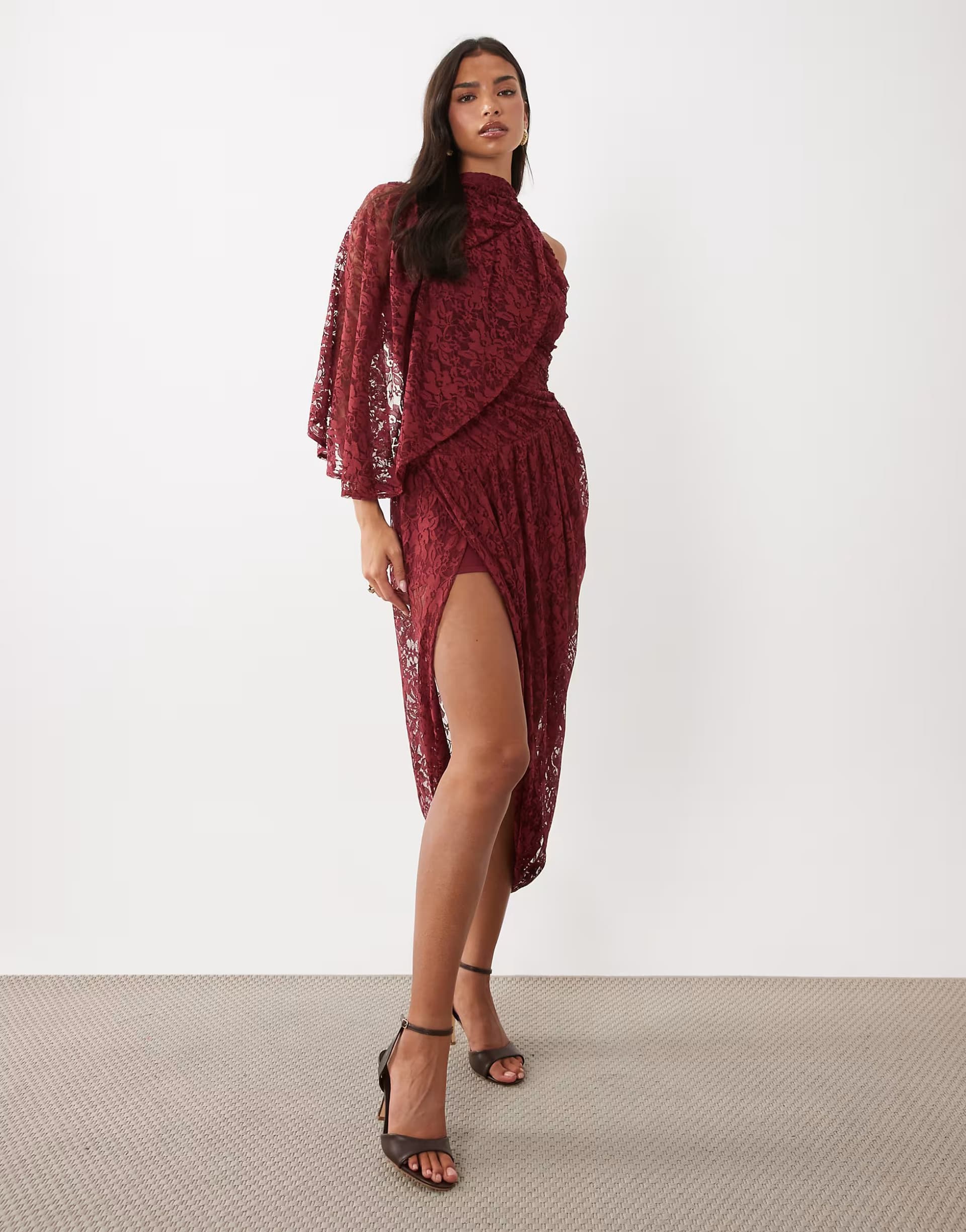 ASOS ASOS DESIGN one shoulder draped asymmetric dress in wine