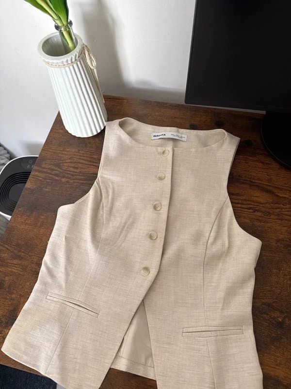 Bershka Bershka beige waistcoat style top UK S