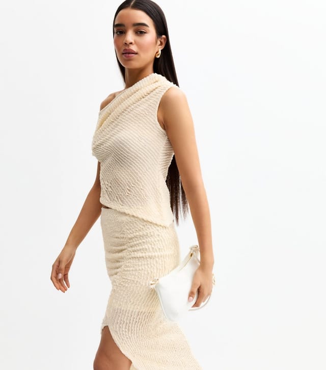 New Look Women's Cream Textured Slit Hem Midi Skirt New Look - 2