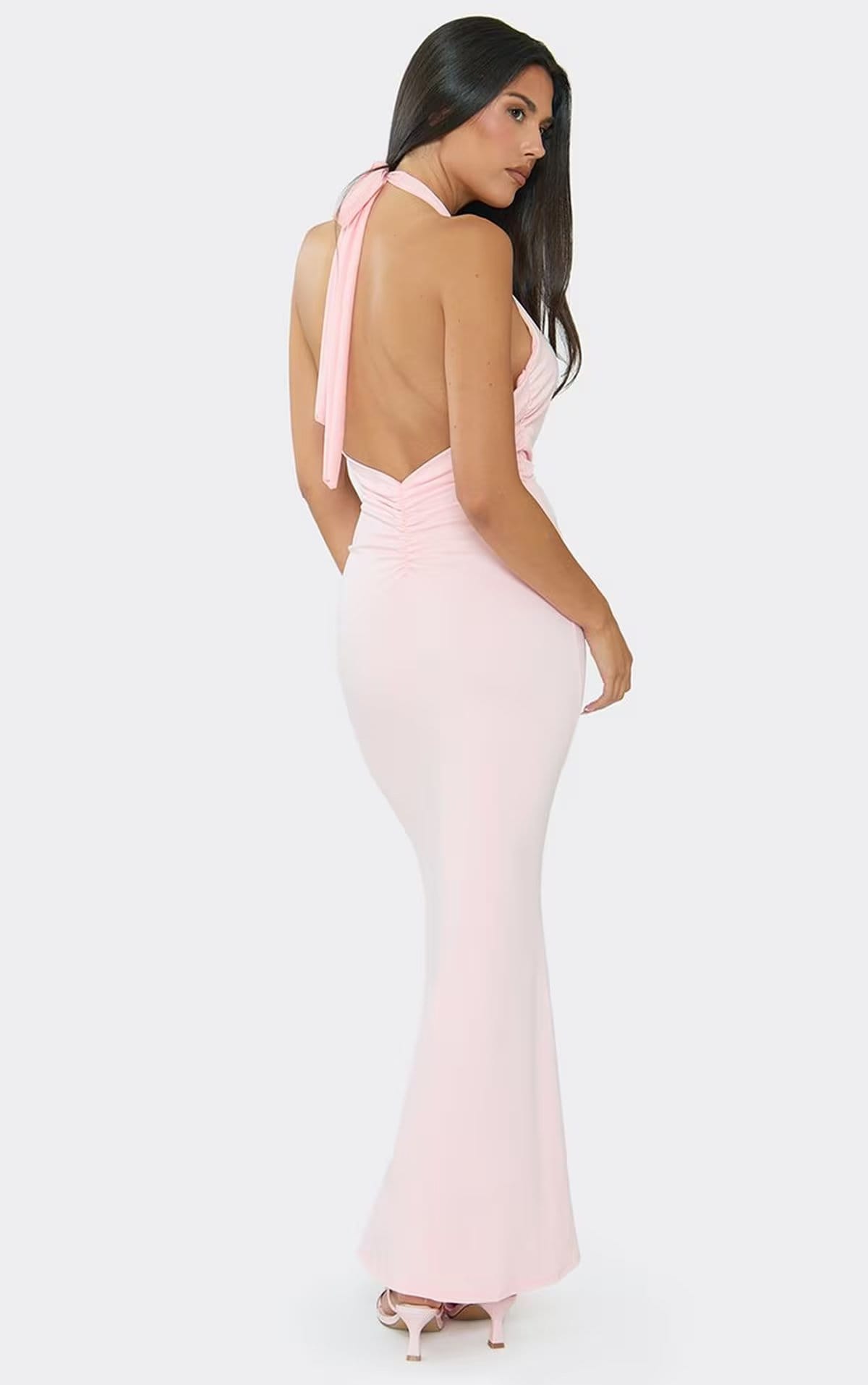 EGO Halterneck Ruched Detail Maxi Dress In Pink, Women's Size UK 6 - 1