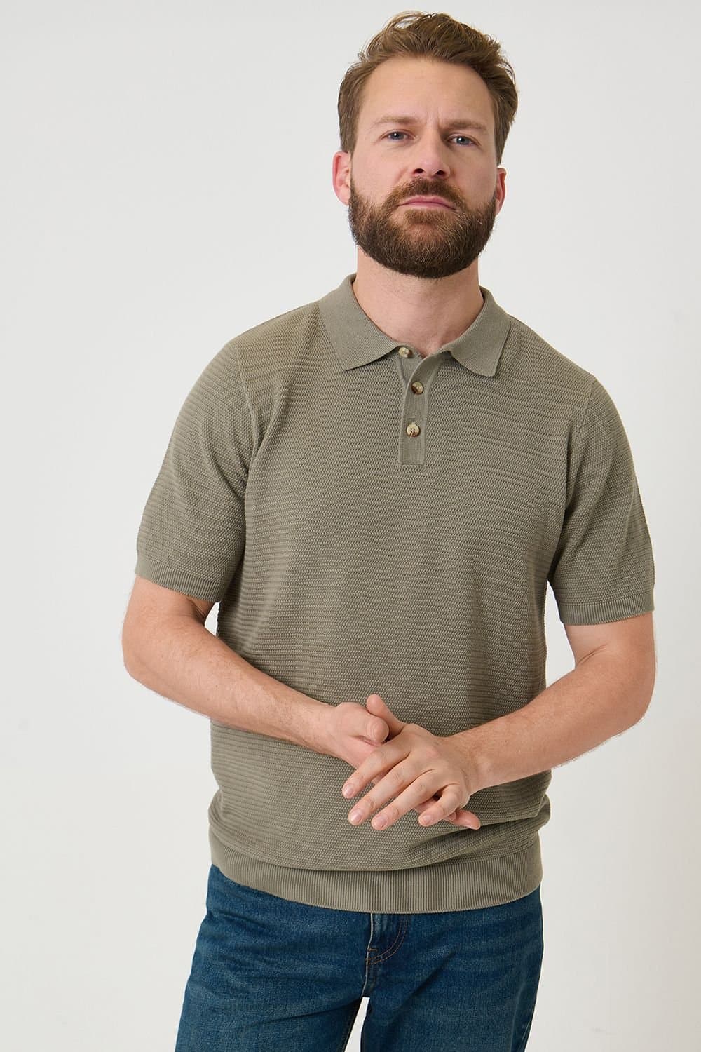 Saltwell Saltwell Men's Textured Knit Polo Shirt in Pale Green