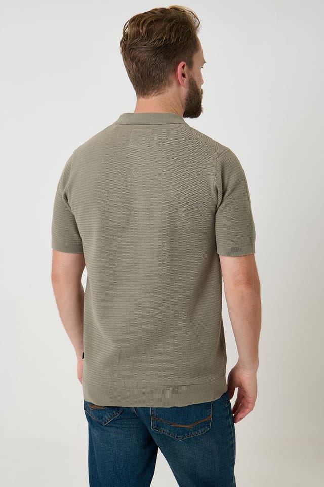 Saltwell Saltwell Men's Textured Knit Short Sleeve Polo Shirt in Pale Green - 2