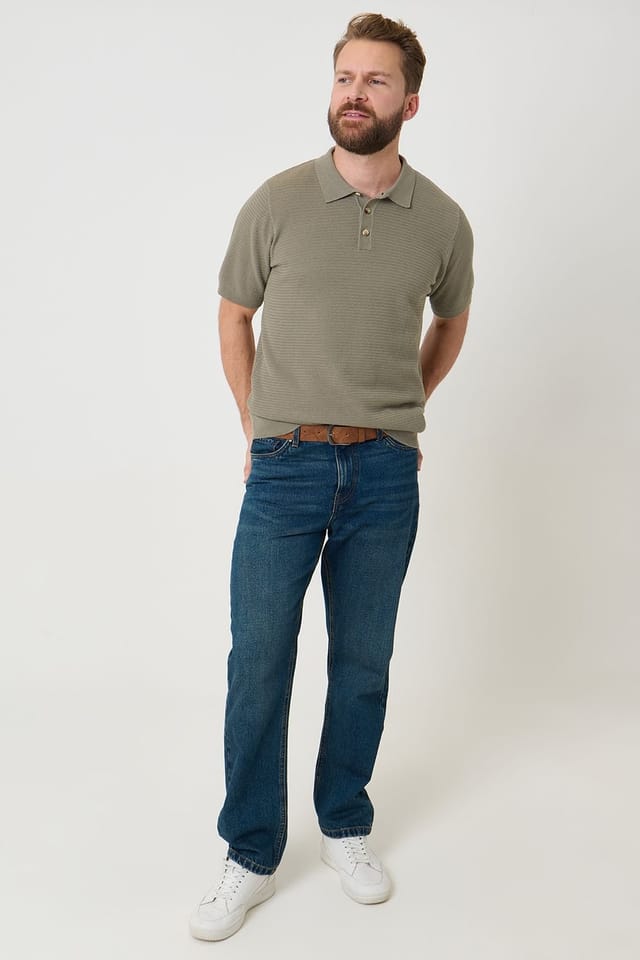 Saltwell Saltwell Men's Textured Knit Short Sleeve Polo Shirt in Pale Green - 3