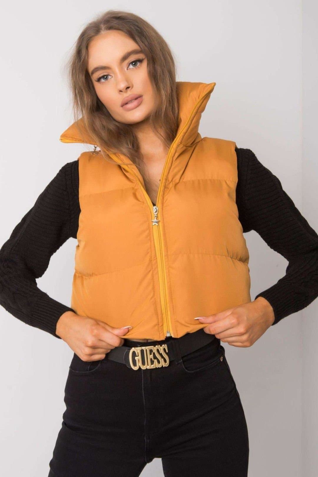 Love Lace Love Lace Women's Utility Hooded Zip Vest with Concealed Hood in Yellow