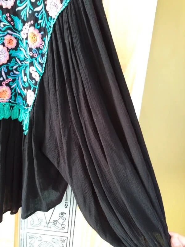 Bershka Bershka Boho Festival Embroidered Balloon Sleeve Cover Up size 10 black