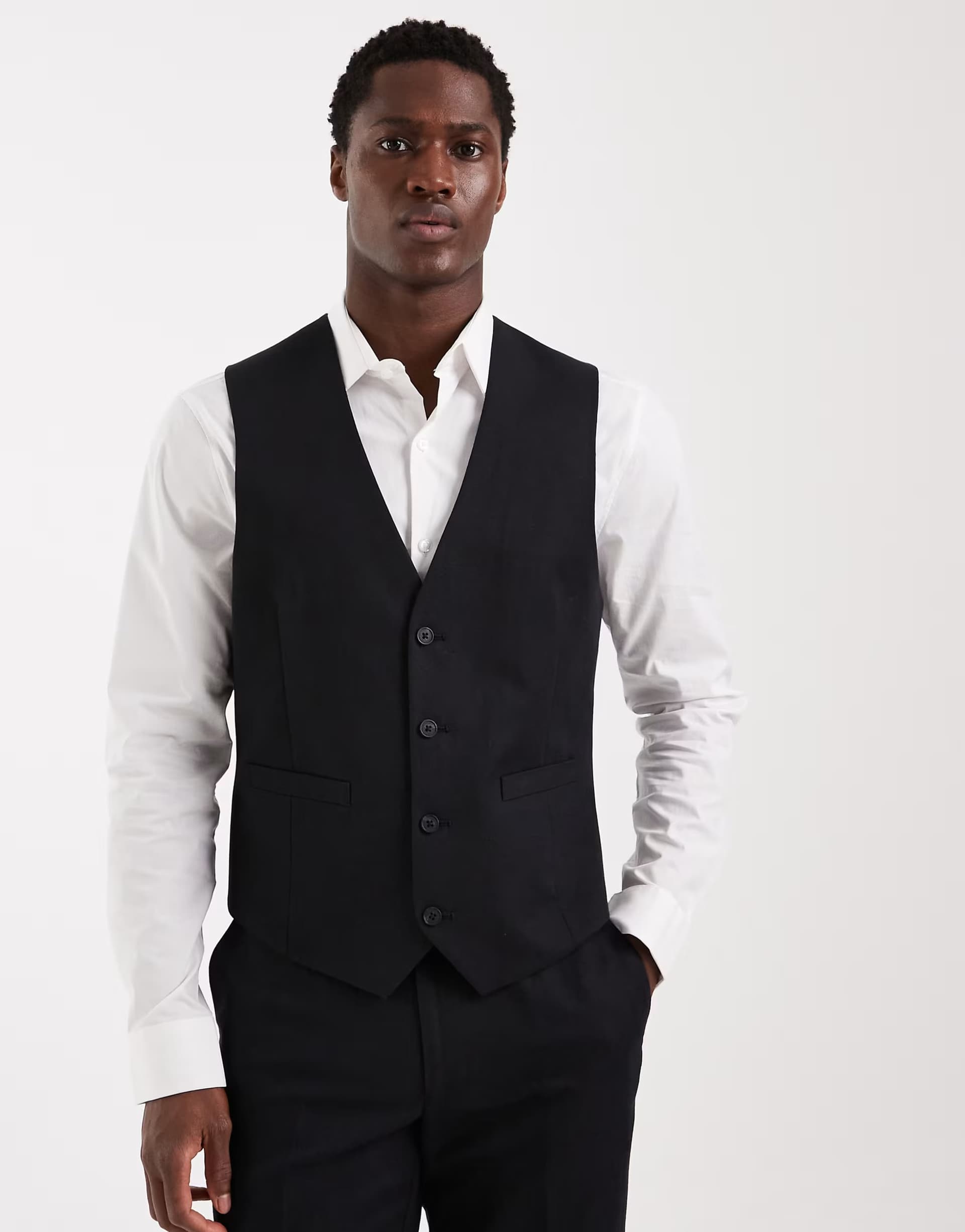 ASOS ASOS DESIGN suit waistcoat in black linen rich twill