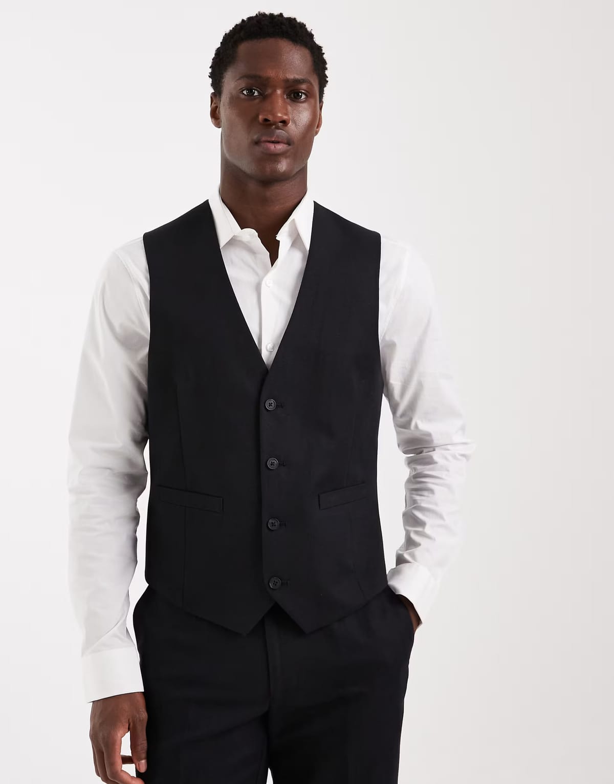 ASOS ASOS DESIGN suit waistcoat in black linen rich twill - 1
