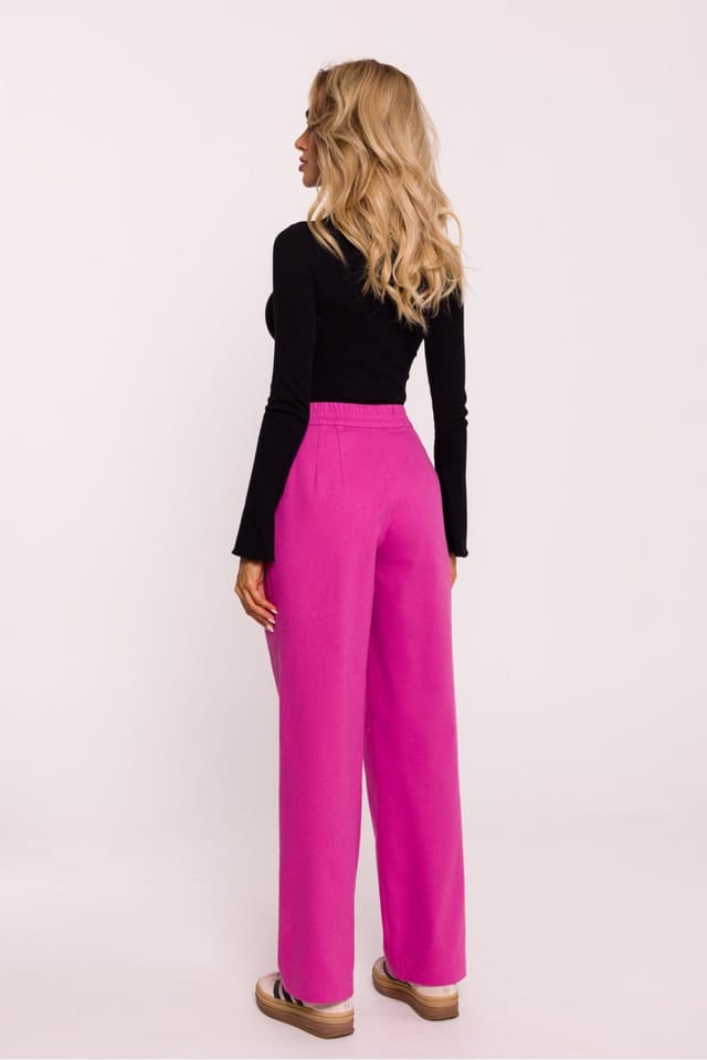 Love Lace Love Lace Women's Wide Leg Cotton Trousers with Elastic Waist in Pink - 2