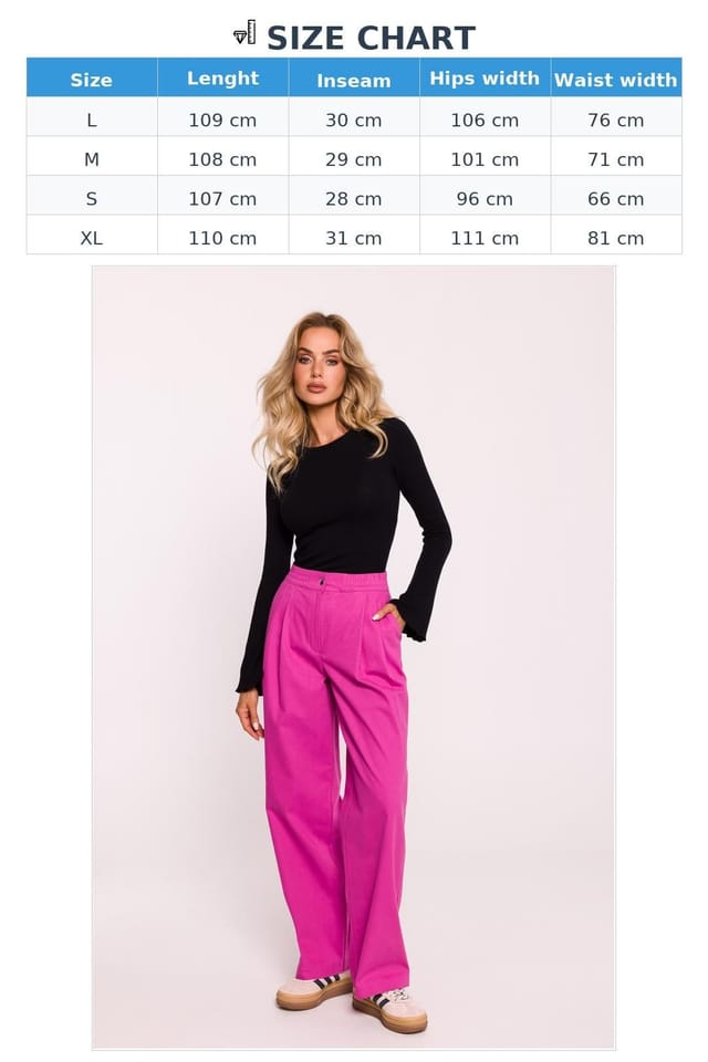 Love Lace Love Lace Women's Wide Leg Cotton Trousers with Elastic Waist in Pink - 3