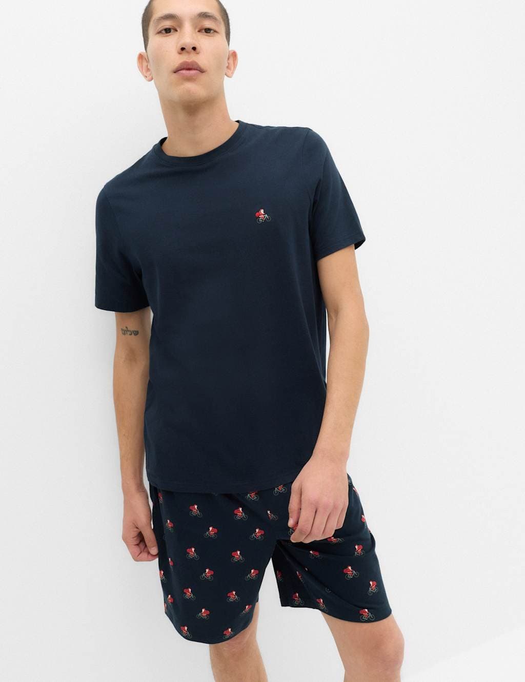 Marks & Spencer M&S Pure Cotton Santa Pyjama Set Navy Mix